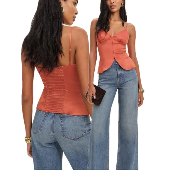 Reformation Tops - Reformation Lumi Silk Charmeuse V-Neck Sleeveless Camisole Top (Red Coral)